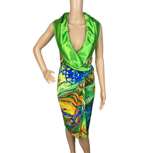 Sportalm Kitzbuhel Jasmin Coral Reef Abstract Tropical Plunge Sheath Dress SZ 6 - Picture 1 of 10